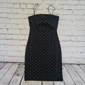 H&M Black Velvet Dress Silver Rhinestones All Over Spaghetti Straps LBD XS